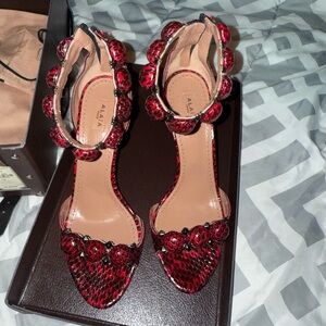 Alaia Bombe Red Snakeskin Sandals